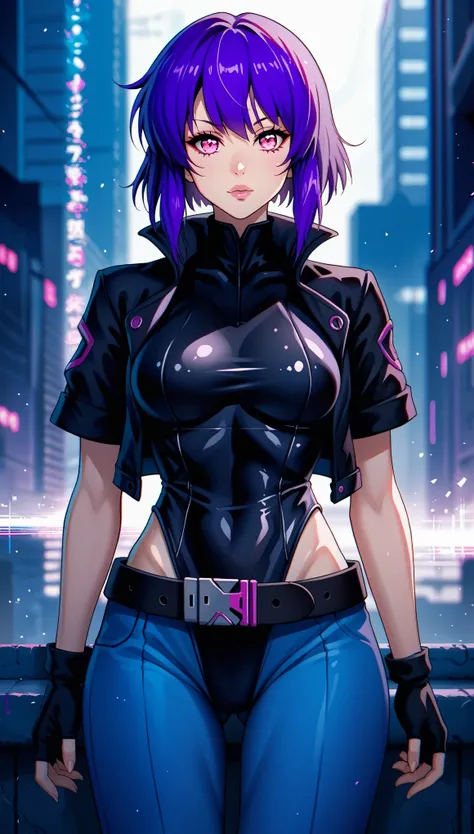 (zPDXL2), (PonyXLV6_Scores), source_anime, source_anthro, source_furry, Expressiveh, three-quarter portrait, asymmetric image, BREAK
dan98,
chromatic aberration, glitch,
portrait of motoko, purple hair, short hair, lips, cyborg, pink eyes, medium breasts, ...