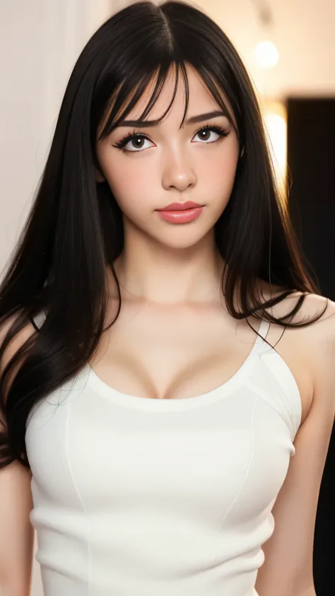 Highest quality, outstanding details, super high resolution, (fidelity: 1.4), the best illustration, favor details, highly condensed 1girl, with a delicate and beautiful face, delicate collarbone, shyness. medium breasts, long black hair with white gradien...