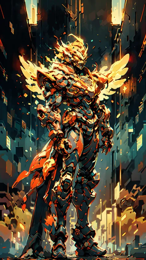 (masterpiece:1.5, best quality:1.5, extremely delicate:1.5), ((male:1.5)), Biomimetic humanoid Mecha, green eyes, fully enclosed shoulder guards, matching arm and leg guards, gemstone, full body, full armor, the design balances heavy with agility, organic ...