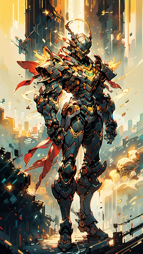 (masterpiece:1.5, best quality:1.5, extremely delicate:1.5), ((male:1.5)), Biomimetic humanoid Mecha, green eyes, fully enclosed shoulder guards, matching arm and leg guards, gemstone, full body, full armor, the design balances heavy with agility, organic ...