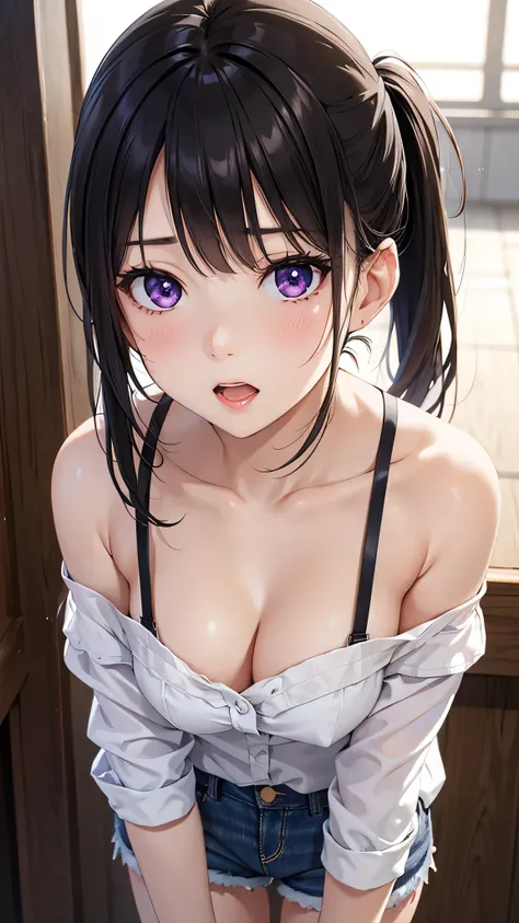 adult woman, alone,  sexy,8k resolution,((best quality)), ultra high resolution, ( embarrassed face), ( purple eyes),  beautiful...