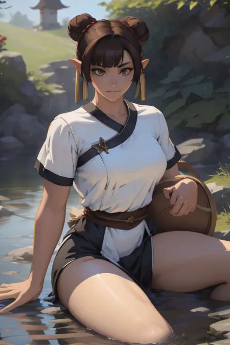 there is a woman sitting on a rock reading a book, artwork in the style of guweiz, by Yang J, by Li Song, by Zhou Chen, by Zou Zhe, by Ren Xiong, guweiz, krenz cushart and wenjun lin, by Zeng Jing, by Chen Lin, by Zhou Fang, by Jin Nong LAUFEN, SHORT HAIR,...