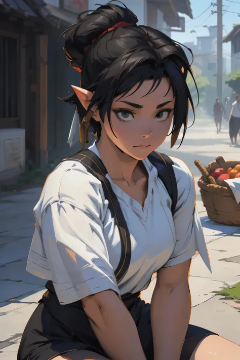 anime girl sitting on the ground with a basket of fruit and a bird, relaxing concept art, artwork in the style of guweiz, krenz cushart and wenjun lin, wlop and krenz cushart, painted in anime painter studio, guweiz, made with anime painter studio, ross tr...