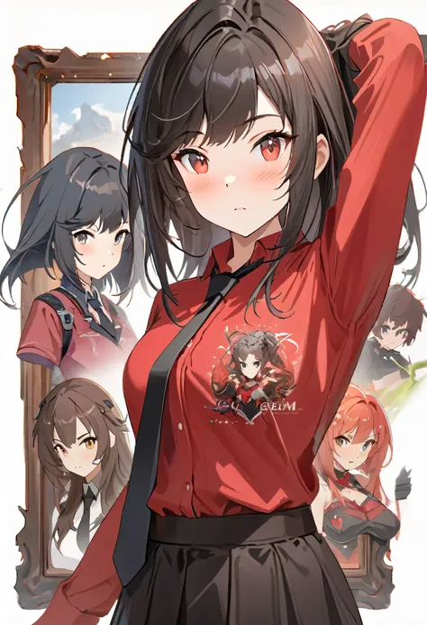 Anime girl wearing red shirt and black tie posing for photo, author:Yang Jie, extremely detailed type germ, Rin Harusaka, type germ jsc, guweiz style artwork, Beautiful digital artwork, type germ. high detail, range murata and type germ, style type germ, M...