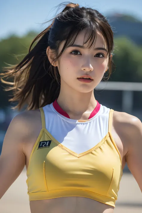 (8k, RAW photo,Best Quality,  Kampala:1.1), (超Realisticな:1.4),(Realistic, Realistic:1.3),The beauty of Japan、Rhythmic Gymnastics Club、  rhythmic gymnastics uniform 、(( upper body:1.3))