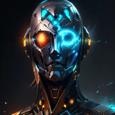 close up of a humanoid alien, human faceを持つロボット,  metallic face portrait , human face,  futuristic robot portrait , humanoid rob...