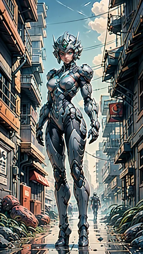 (masterpiece:1.5, best quality:1.5, extremely delicate:1.5), ((female:1.2)), biomimetic humanoid mecha, green eyes, fully enclos...