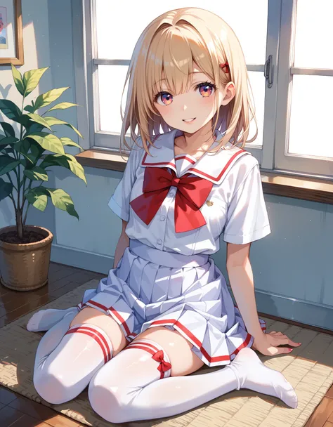 anime girl in a red and white outfit with a red bow, anime barbie in white stockings, hyperrealistic schoolgirl, gapmoe yandere grimdark, a hyperrealistic schoolgirl, shiro from deadman wonderland, anime styled 3d, gapmoe yandere, [ digital art ]!!, misa a...