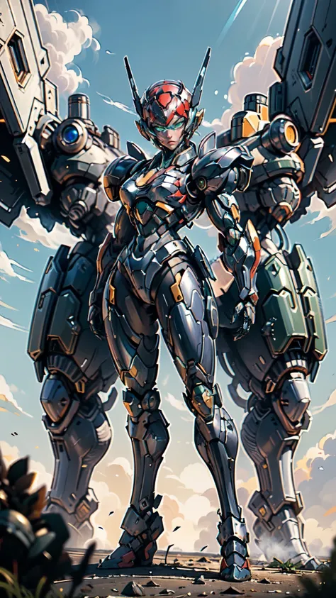 (masterpiece:1.5, best quality:1.5, extremely delicate:1.5), ((female:1.2)), biomimetic humanoid mecha, green eyes, fully enclos...