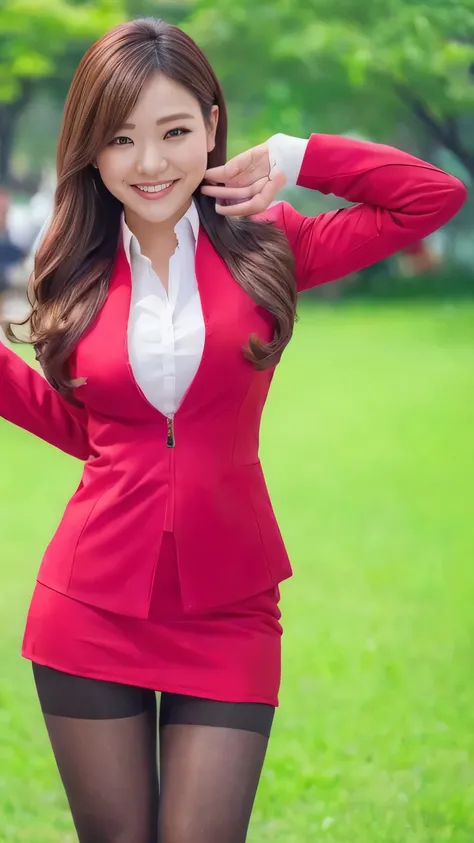  Best Quality  、8k、masterpiece、   ultra high resolution  、Clear Photo、   professional lighting   、Natural Light、Realistic、  High Definition Skin  、   perfect anatomy、One Woman、Age 30、baby face:1.8、Large Breasts、blonde 、Beautiful Hair、smile、(Red tight suit、...