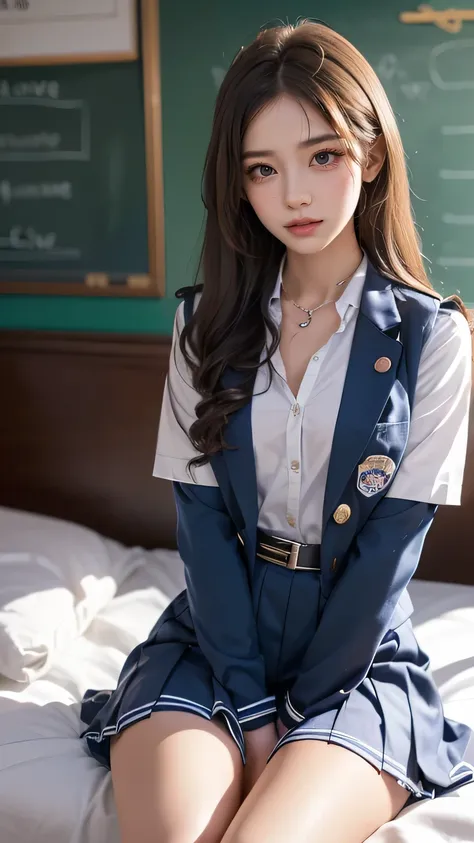 (((best quality))), ((masterpiece)), ( details), ((alone)), ((((( girl in a high school girl uniform:1.3,chest is open, clevis))...