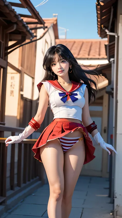 (((Best Quality))), ((masterpiece)), ( Details), ((Alone)), (((((( A girl in a Sailor Mars costume)))))),  (((Slender body,:1.4,Large Breasts,Big Ass,Firm and thick thighs))), (( Camel Toe ,Camel hoof)),((  Glowing Skin , white skin)), (( long straight bla...