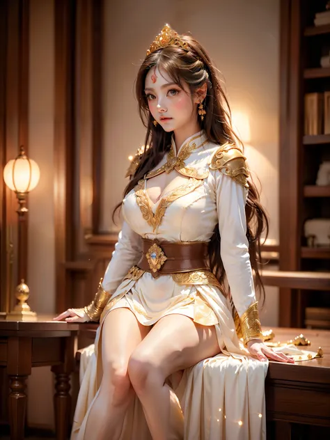 Chinese general ,((full body)), (Asian beauty: 1.3), girl, solo, ((very short hemline)), (Big eyes cute girl), (toned body: 1.2), (naturally large breasts: 1.1), (visible cleavage: 0.8), (smooth flawless skin: 1.2), (perfect anatomical proportions: 1.3), (...