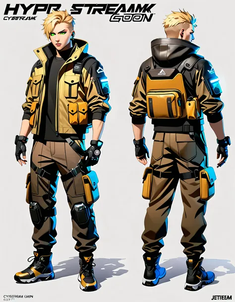 (masterpiece), (best quality), (high res), 1male, blond-haired man in military uniform, cyberpunk street goon, hyper-realistic cyberpunk style, jetstream sam from metal gear, techwear look and clothes, cyberpunk streetwear, cyberpunk soldier, young blonde ...