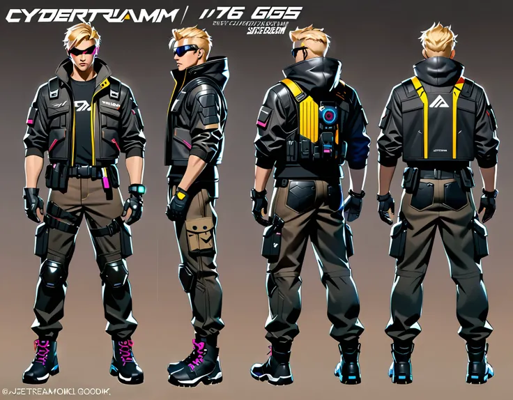 (masterpiece), (best quality), (high res), equal height, finger proportions coordination, 1male, blond-haired man in military uniform, cyberpunk street goon, hyper-realistic cyberpunk style, jetstream sam from metal gear, techwear look and clothes, cyberpu...