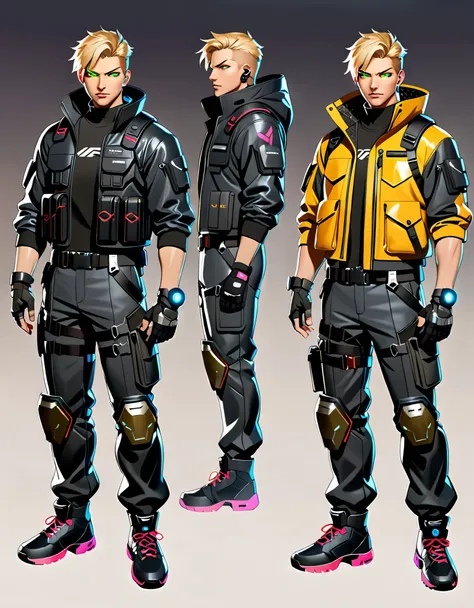 (masterpiece), (best quality), (high res), equal height, finger proportions coordination, 1male, blond-haired man in military uniform, cyberpunk street goon, hyper-realistic cyberpunk style, jetstream sam from metal gear, techwear look and clothes, cyberpu...