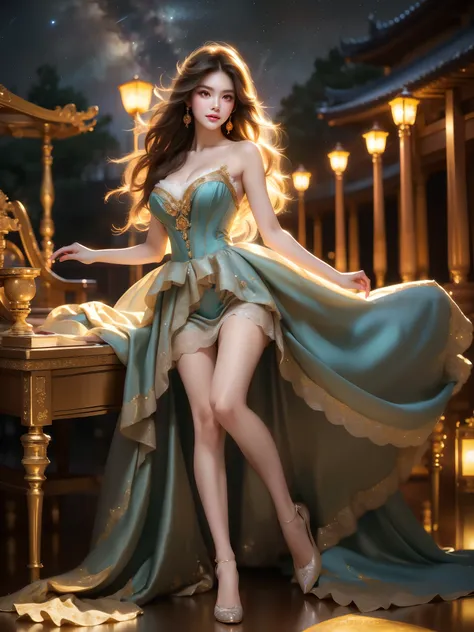 rococo dress ,((full body)), (asian beauty: 1.3), girl, solo, ((very short hemline)), (big eyes cute girl), (toned body: 1.2), (...