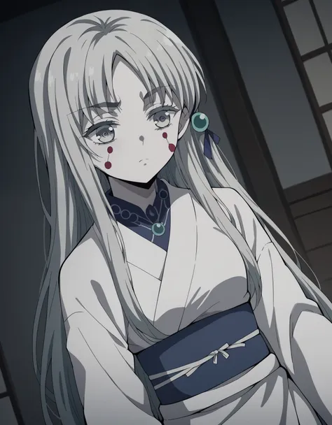 score_9,  score_8_up,  score_7_up, sauce_anime,姉のspider demon, spider demon, long hair,  hair ornament , very long hair, gray ha...