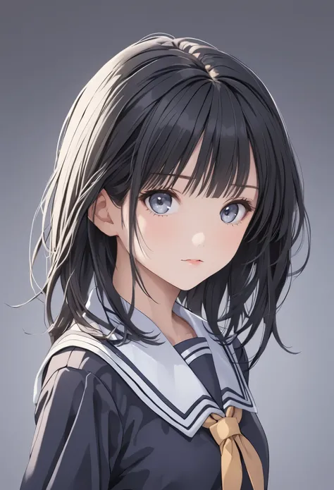  face up 、beautiful and cute high school girl、uniform、Black Hair、 shortcuts、Looking at viewer、