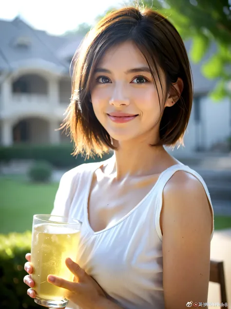 ((White Wine)),((Wine Glasses)),(Realistic, superrealistic:1.4), 16K HDR, Kampala ,((White Wine)),((Wine Glasses)),Happy smile、 short hair,The best smile、Japanese actress, so beautiful(It looks like the real thing),dress、Slim couple、Model Couple、(Realisti...
