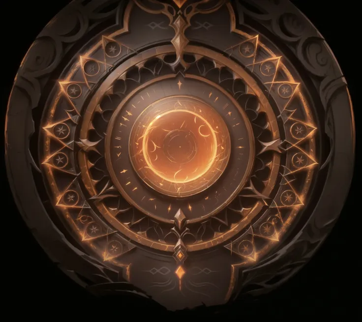 clock with a circular pattern , close-up of the dark path ,  a portal to the lost field of fire,stone material，formation runes， ...