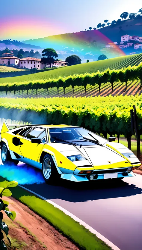 organic expressionism ,car,1 car ,lamborghini,countach,year-1974,scissor-door, body color =rainbow/black, bonnets with butterfli...