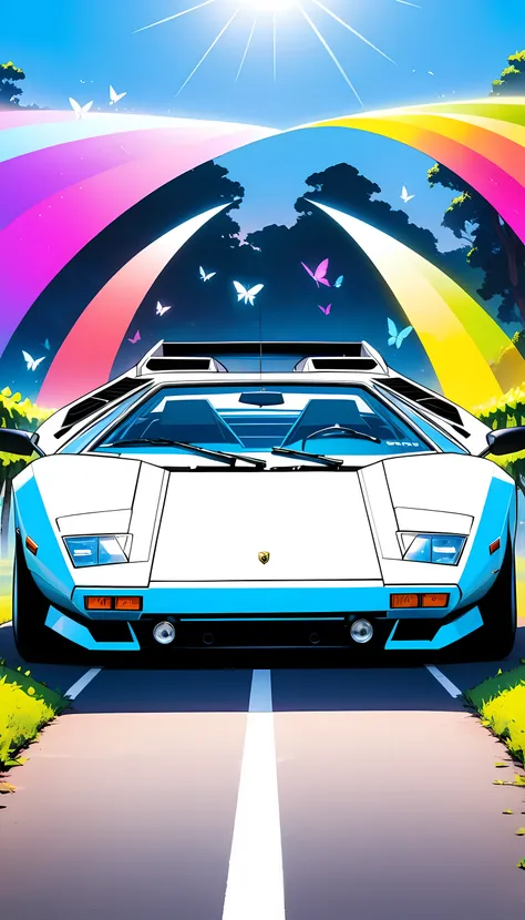 organic expressionism ,car,1 car ,lamborghini,countach,year-1974,scissor-door, body color =rainbow/black, bonnets with butterfli...