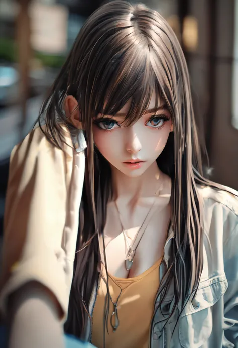 a close up of a woman with long hair and a necklace, cute natural anime face, realistic anime 3 d style, stunning anime face por...