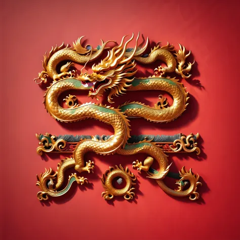 a set of continuous golden dragon sculptures in the same style from different angles,photograph ,ruby，exquisite pattern，medieval...