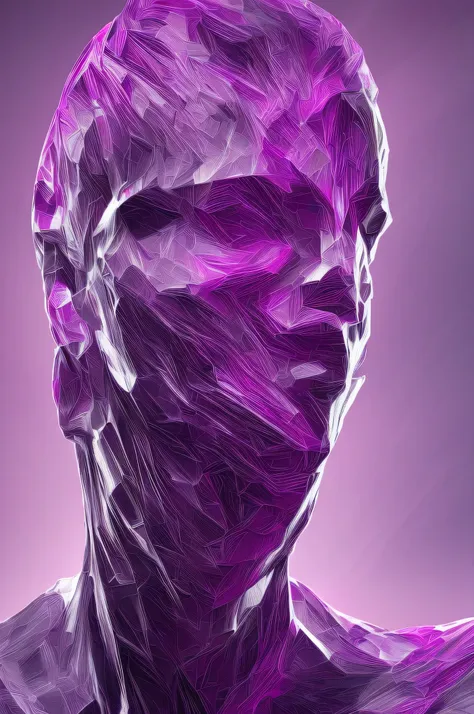 a distorted male face, abstract graphics, lilac and purple tones, hyperrealistic, 8k, highly detailed, cinematic lighting, surre...