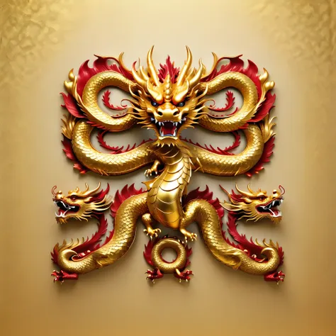 a set of continuous golden dragon sculptures in the same style from different angles,photograph ,ruby，exquisite pattern，medieval...