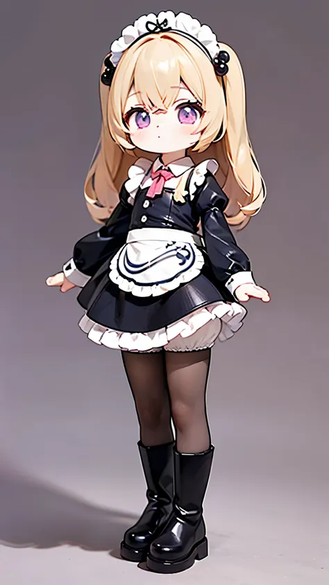 line-up，，koukornidome doll， black leather boots ，  white pantyhose ,maid costume