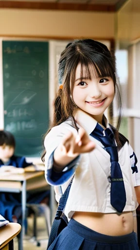 very detailed,  high quality, masterpiece, (((very beautiful elementary school student)))、school classroom、bright smile、8k、reali...