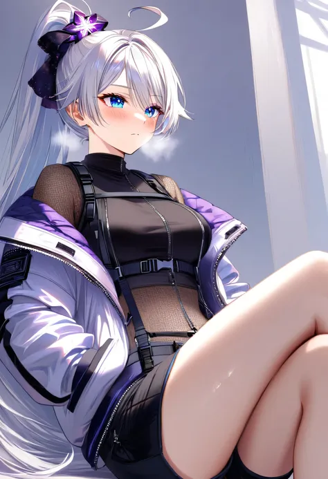 1girl, adult grown woman, kiana kaslana \(honkai impact 3rd\), herrscher of finality, white hair, ahoge, ponytail, very long hai...