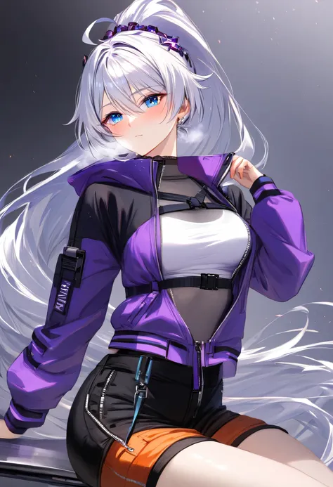 1girl, adult grown woman, kiana kaslana \(honkai impact 3rd\), herrscher of finality, white hair, ahoge, ponytail, very long hai...