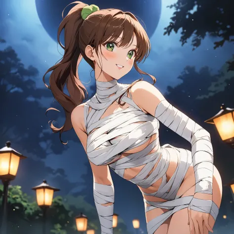 masterpiece, Best Quality, High resolution,16k,official art,super detailed skin,detailed,animated painting,(Makoto Kino),1990s (style),(E-cup beautiful breasts)、 (tall:1.2),height: 175cm,Fashion model body type、Sexy long legs, Brown long hair,ponytail、 sex...