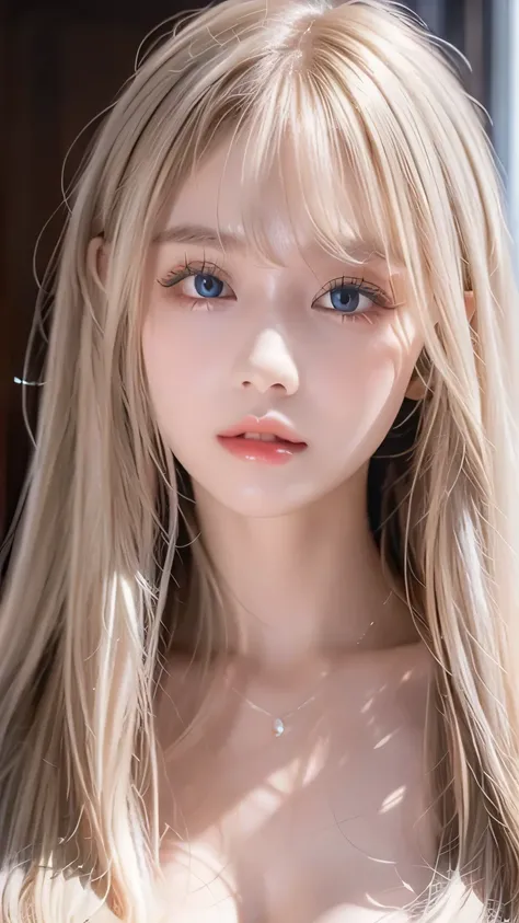 Perfectly beautiful young face 、 messy silky beautiful blonde 、 beautiful cute first time at age 19 々Beautiful girl、very beautiful pretty insanely bright pale mint blue big eyes、 very super long beautiful blonde silky shiny hair 、Super long blonde hair、lon...