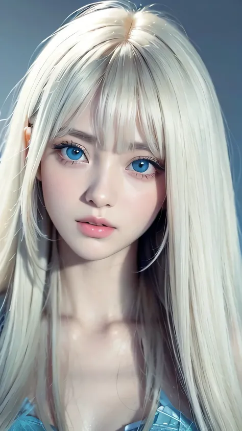 Perfectly beautiful young face 、 messy silky beautiful blonde 、 beautiful cute first time at age 19 々Beautiful girl、very beautiful pretty insanely bright pale mint blue big eyes、 very super long beautiful blonde silky shiny hair 、Super long blonde hair、lon...