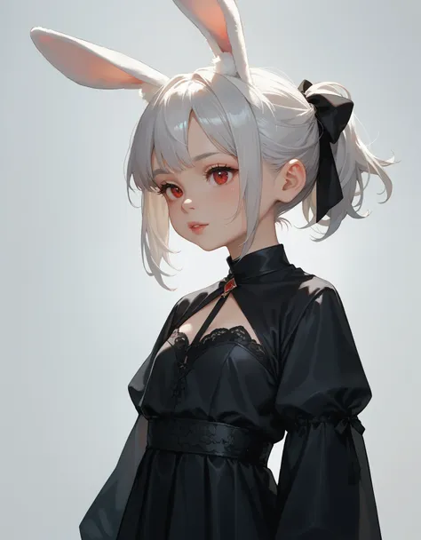 score_9, score_8_up, score_7_up, source_anime, solo, 1girl, silver hair, rabbit ears, red eyes, black dress