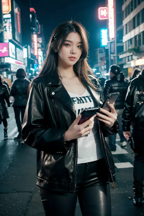 ((beautiful girl with cell phone in hand)) 4K 8K:: realistic::4 cyberpunk::1 --v 4 --quality 2  