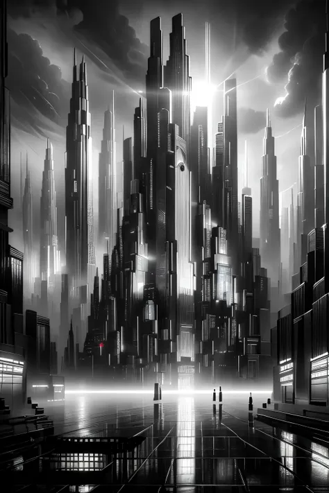 a futuristic cyberpunk city, neon lights, skyscrapers, flying cars, holographic displays, moody atmosphere, dark and gritty, dra...