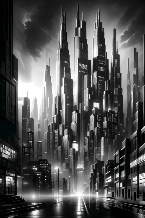 a futuristic cyberpunk city, neon lights, skyscrapers, flying cars, holographic displays, moody atmosphere, dark and gritty, dra...