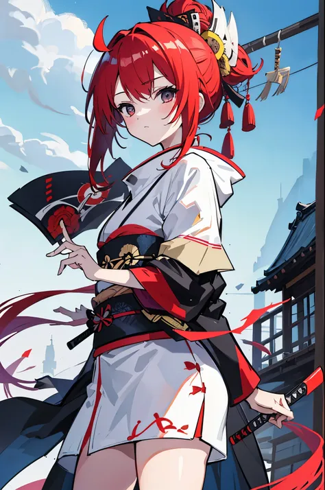 samurai, girl,kimono,knife,red hair,blindfold, is cool,inflammation