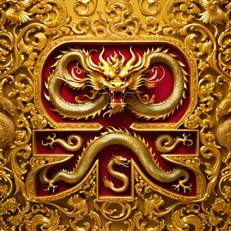 a set of continuous golden dragon sculptures in the same style from different angles,photograph ,ruby，exquisite pattern，medieval...