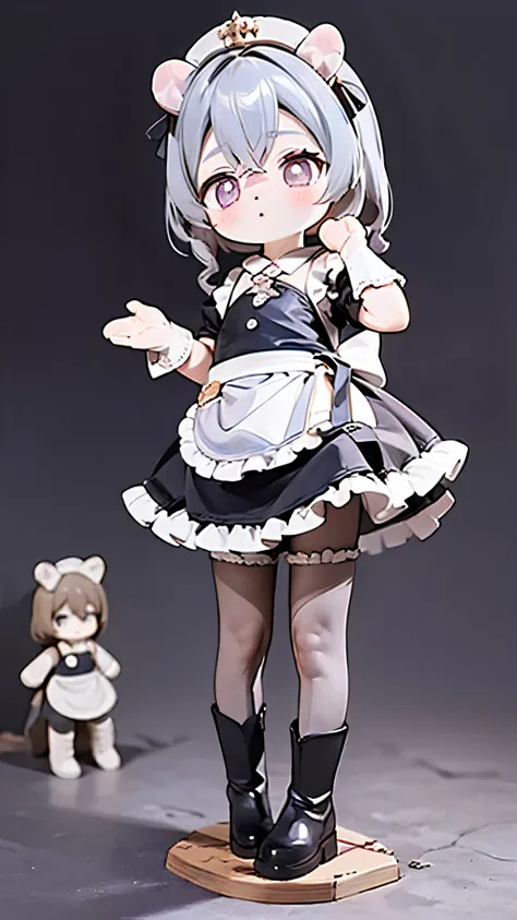 line-up，，koukornidome doll， black leather boots ，  white pantyhose ,maid costume