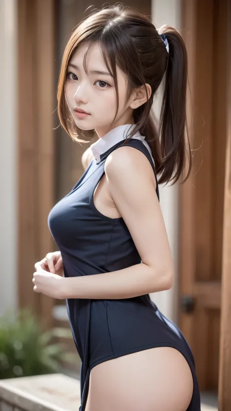 ((( high school girl wearing a stylish dress))), ( slender body line), ( Tight Waist), (Small beautiful breasts are emphasized ), (Small beautiful butt), Best Quality, 8k,  RAW Photos, ( detailed eyes and faces that resist tentacles:1.2, Professional photo...