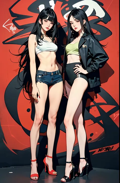 ((masterpiece,  high quality, 最 high quality, 8k,  wallpaper,   details, realistic)), 2girls, korean pop star, thigh length,  hi...