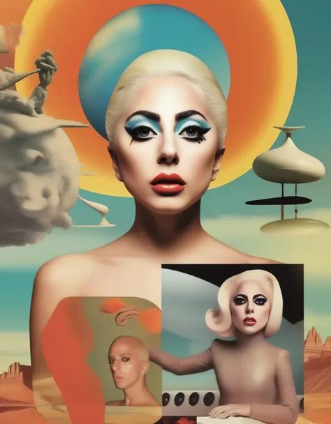 ldy gaga victor moscoso style - surreal collage in the style of tyler spanglerno text