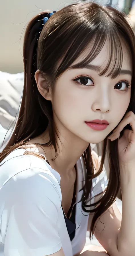 (最 high quality)、((masterpiece1.3))、(Realistic)、 RAW Photos、 high resolution、Super detailed、( high quality)、(8k)、 Japanese Women、beautiful girl、Beautiful Skin、20th Generation、 ponytail、Brown Hair、Idol、smile、Full body photo、Seaside、Daytime、 cute、Small face、...