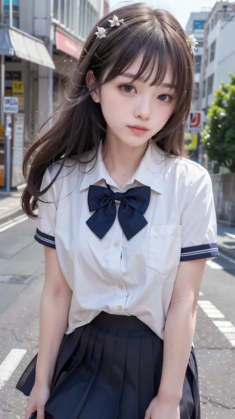 (8k,  RAW Photos, Best Quality, Learning:1.3),(Realistic,photo-Realistic:1.37),( Knight ),( super detailed depiction of viewers watching :1.331),(Gray Hair),Pose,tokyo street, Knight cityscape, Cyberpunk City  , soft writing, 1 girl, very beautiful face, B...